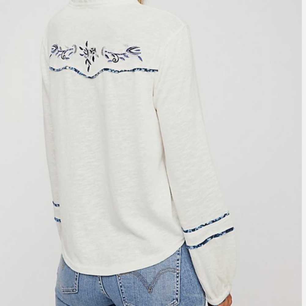NWOT FREE PEOPLE SUNDANCE KID WESTERN HENLEY TOP size XS - Picture 2 of 11